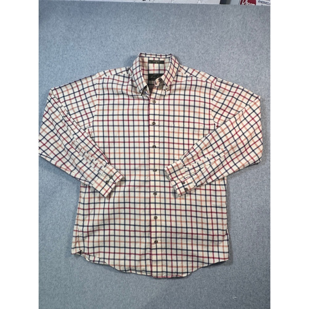 Orvis Signature Collection Mens Medium Cotton Wool Plaid Button Down Shirt Cream